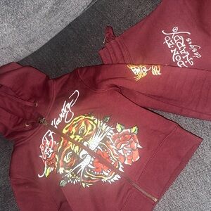 Ed Hardy Maroon Tiger Print Jumpsuit